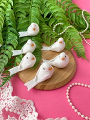 Птички декоративные, искусственные, мини, 5 см, белые с блестками, набор 6 шт.