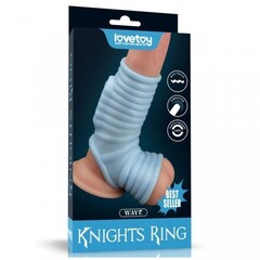 Насадка на пенис с вибрацией с рукавом для мошонки Wave Knights Ring голубая (14,4*2,8)