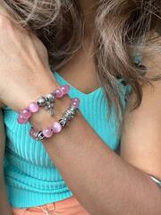 Браслет из розового агата c посеребренными вставками CHROME HEARTS