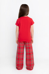 пижама  для девочки  К 1640/насыщенно-красный,шотландская клетка