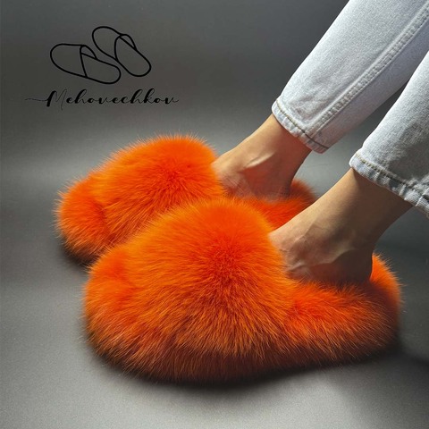 Шлепанцы из меха песца | Оранжевый