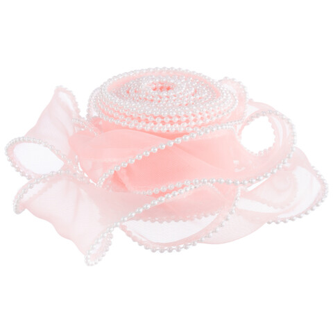 Лента декоративная органза с леской и бусинами, розовый