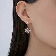 Серьги Trendy из золота 585 пробы с подвесками клевер черный с алмазными гранями