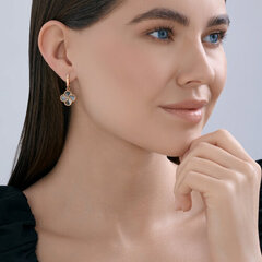 Серьги Trendy из золота 585 пробы с подвесками клевер черный с алмазными гранями