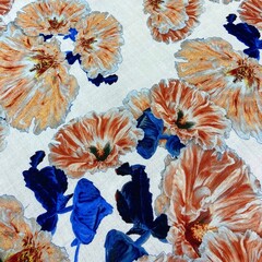 Платок из шерсти  крупные цветы на молочном фоне 88*88 арт.П10