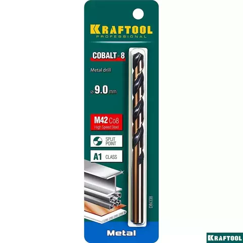 KRAFTOOL COBALT 9.0 х125мм, Сверло по металлу HSS-Co(8%) , сталь М42(S2-10-1-8)