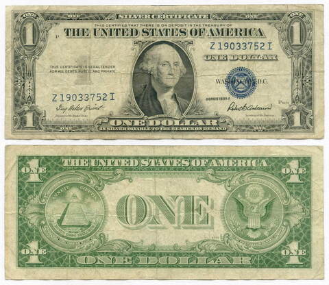 Банкнота США 1 доллар (серебряный сертификат) 1935F Z 19033752 I. F-VF