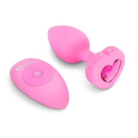 Розовый анальный плаг с кристаллом-сердцем Vibrating Heart Shape Jewel Plug S-M - b-Vibe BV-050-PNK