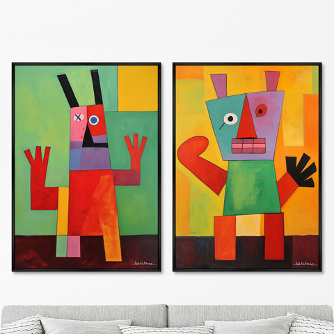 ArtNoMore - Набор из 2-х репродукций картин на холсте Happy Creatures, 2024г.