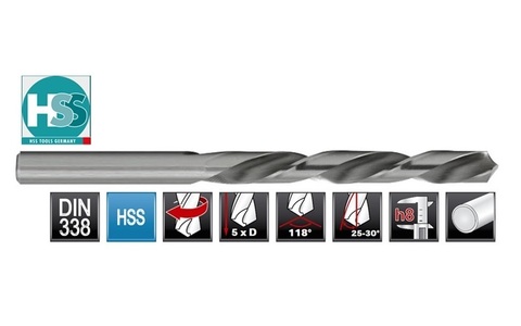 Сверло по металлу ц/х 2,5x57/30мм (LH-Левостороннее) DIN338 h8 5xD HSS-G 135° H-Tools 1720-1025