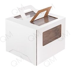 Коробка для торта с окошком и ручками 260*260*130 мм (белая), 50 шт