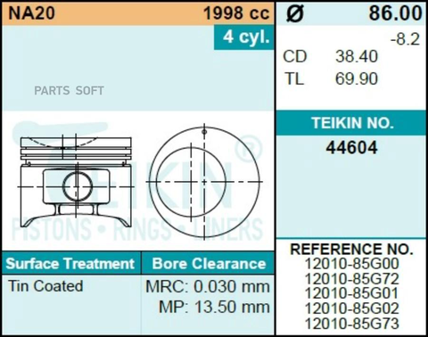 Поршень двигателя TEIKIN 44604 0.50 (4шт/упак)