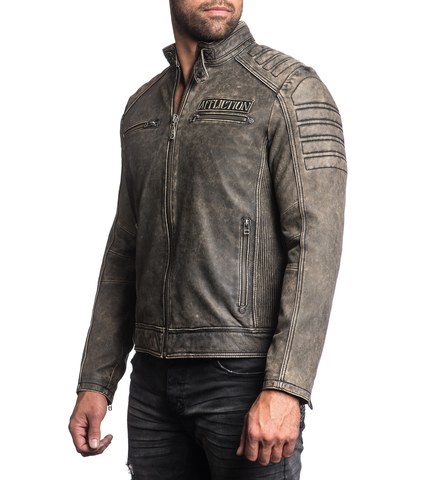 Afflction | Куртка кожаная мужская Iron Head Leather Jacket 110OW216 левый бок