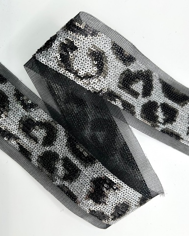 Тесьма-сетка с вышивкой пайетками, цвет: серебро/чёрный, 40мм