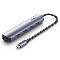 USB-хаб UGREEN USB-C to 4x USB 3.0 + HDMI, серый CM417