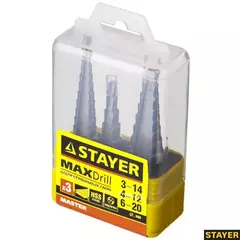 STAYER 3 шт, 3-20 мм, сталь HSS, набор ступенчатых сверл (29660-3-20-H3)