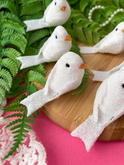 Птички декоративные, искусственные, мини, 5 см, белые с блестками, набор 6 шт.