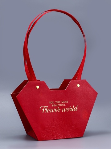 Сумка для цветов влагостойкая, Тиснение «Самой прекрасной», красная, 23*15*9 см (Д*В*Ш), 1 шт.