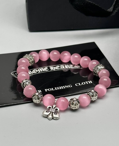 Браслет из розового агата c посеребренными вставками CHROME HEARTS