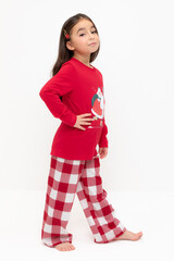 пижама  для девочки  К 1619/насыщенно-красный,клетка виши