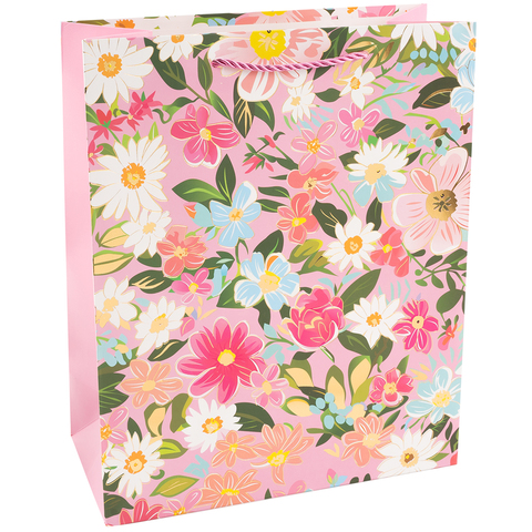 Пакет подарочный L горизонтальный, Любимые цветы, Дизайн №4, Металлик, 30*42*12 см (Д*В*Ш), 1 шт.