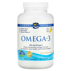 Nordic Naturals, Омега-3, со вкусом лимона, 690 мг, 180 желатиновых капсул