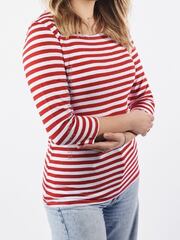 Купить тельняшку с рукавом 3/4 - Магазин тельняшек.ру 8-800-700-93-18Тельняшка женская приталенная с рукавом 3/4 (красная полоса) в Магазине тельняшек