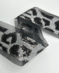 Тесьма-сетка с вышивкой пайетками, цвет: серебро/чёрный, 40мм