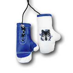 Перчатки боксерские комбинированные "Волк акварель", белые с синим