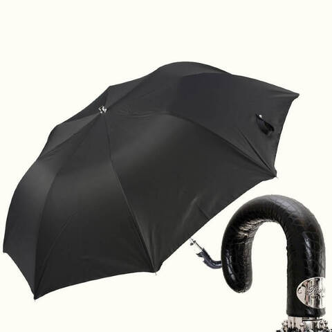 мужской черный зонт с кожаной ручкой
