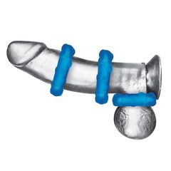 Комплект из трех голубых эрекционных колец 3-Pack Ribbed Rider Cock Ring Set - 