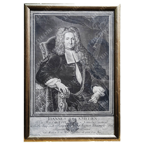 Портрет Иоганна фон Штеттена по ориг. Лёшера. Гравёр Дж.Я. Хайд. Меццо-тинто. 1738 г.