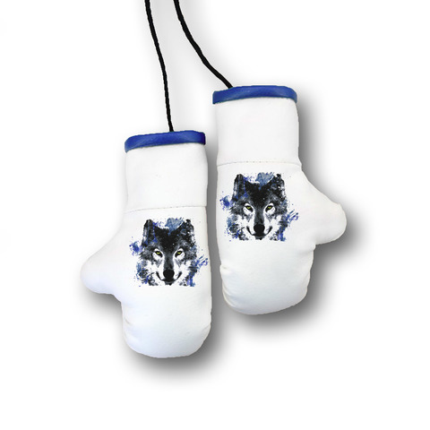 Перчатки боксерские комбинированные "Волк акварель", белые с синим