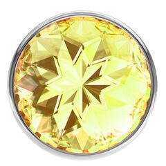 Большая серебристая анальная пробка Diamond Yellow Sparkle Large с жёлтым кристаллом - 7 см