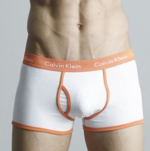 Мужские трусы боксеры белые с оранжевой резинкой Calvin Klein 365 White Orange