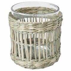 Подсвечник IKEA SLIPPRIG (СЛИППРИГ), Стеклянный с соломенным декором