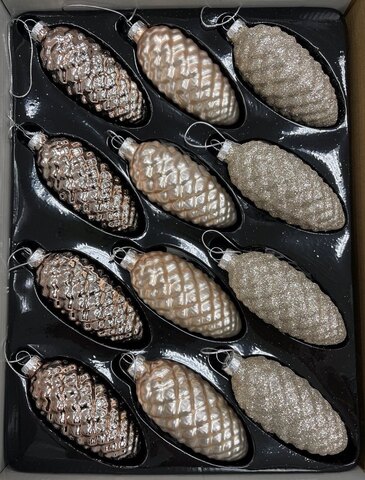 Набор шишек 12шт ChristmasDeLuxe шампань