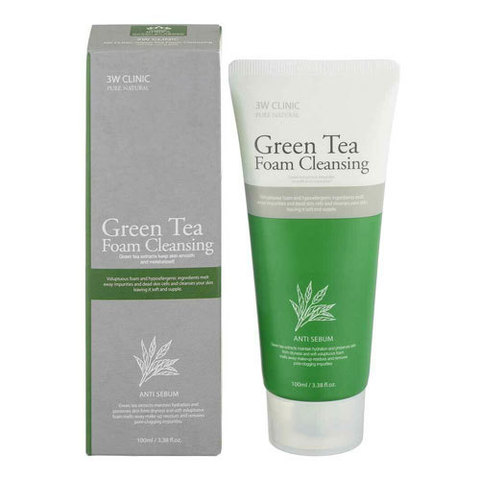 3W Clinic Green Tea Foam Cleansing - Пенка для лица с экстрактом зелёного чая