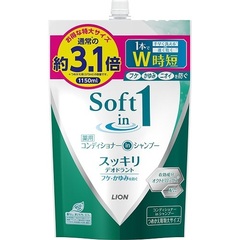 Шампунь-кондиционер 2 в 1 для сухих волос Lion Япония Soft in 1, водоросли и минералы, 1,15 л