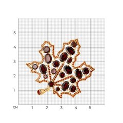 92040100 - Брошь ЛИСТ из золочёного серебра с гранатами и фианитами