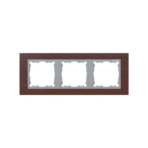 Рамка на 3 поста. Цвет Венге / алюминий. Simon 82 Nature. 82937-65