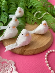 Птички декоративные, искусственные, мини, 5 см, белые с блестками, набор 6 шт.