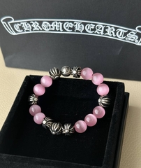 Браслет из розового агата c посеребренными вставками CHROME HEARTS