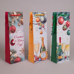 Пакет подарочный под бутылку, С Новым годом, МИКС, 12*36*8 см (Д*В*Ш)