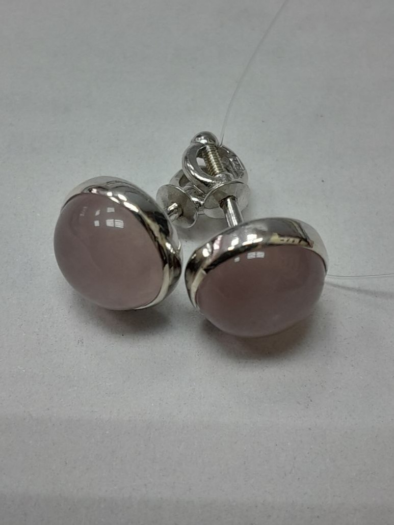 Розовый кварц (пусеты из серебра)