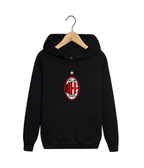 Толстовка черная с капюшоном (худи, кенгуру) и принтом FC AC Milan (ФК Милан) 001