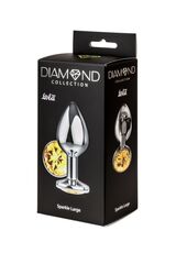 Большая серебристая анальная пробка Diamond Yellow Sparkle Large с жёлтым кристаллом - 7 см