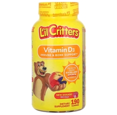 Lil critters, витамин D3, со вкусом малины, персика и ежевики, 190 жевательных таблеток