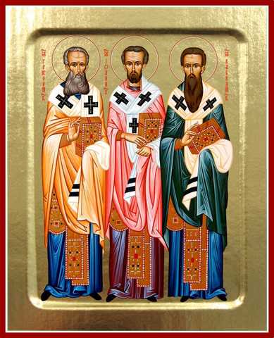 Икона Три святителя: Василий Великий, Григорий Богослов и Иоанн Златоуст, на дереве, 125х160 мм