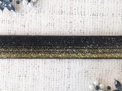 Лента бархатная с люрексом, ш. 2 см, чёрный с золотом